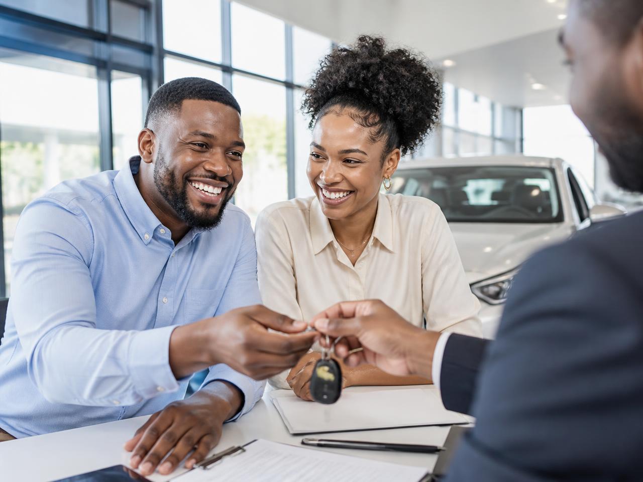 Customers receiving keys to their newly financed vehicle